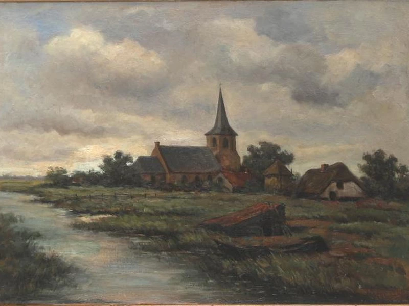1885-Lambert Lourijsen - Veduta del villaggio di Noordwelle in Zelanda